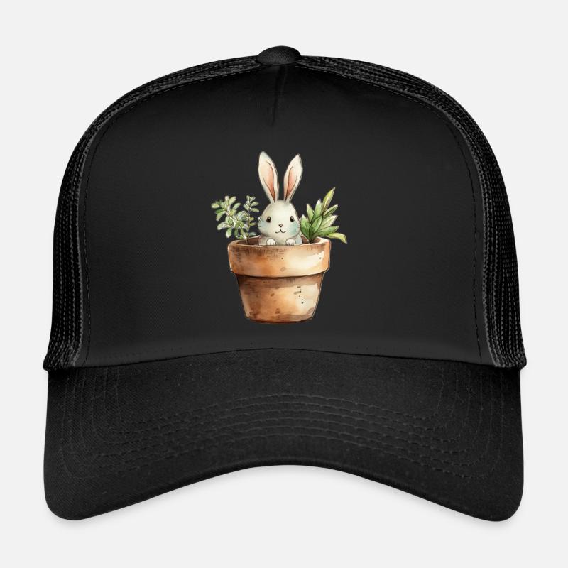 Rabbit in a flower pot - for the rabbit class - Trucker Cap - black/black