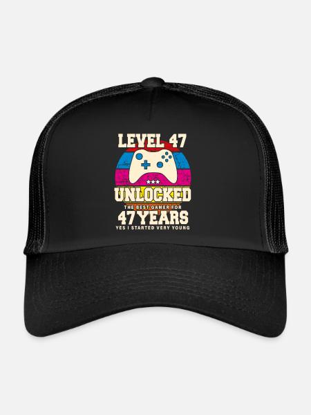 Original 1977 47 ans Niveau 47 Débloquer - Casquette trucker  - noir/noir - Devant