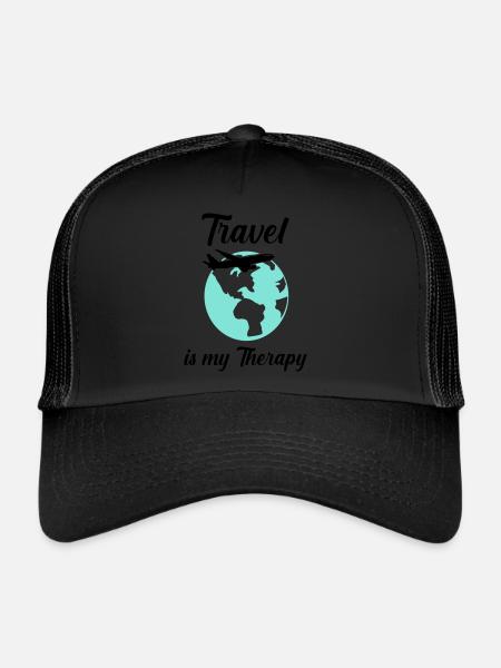 travel is my therapy - Trucker Cap - black/black - Front