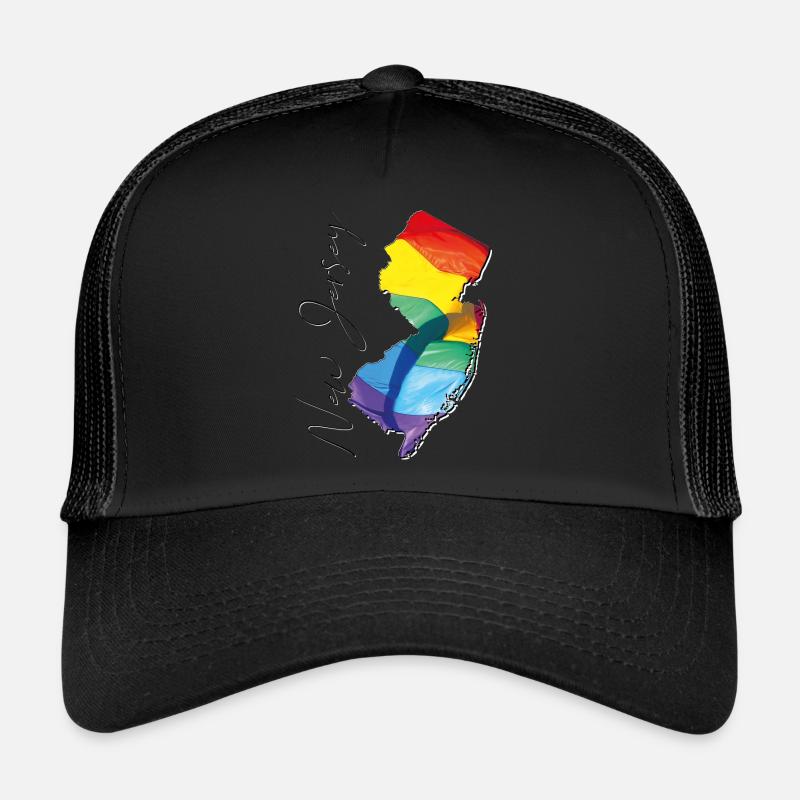 New Jersey (USA) | echte Flagge | LGBTQIA+ Script - Trucker Cap - Schwarz/Schwarz