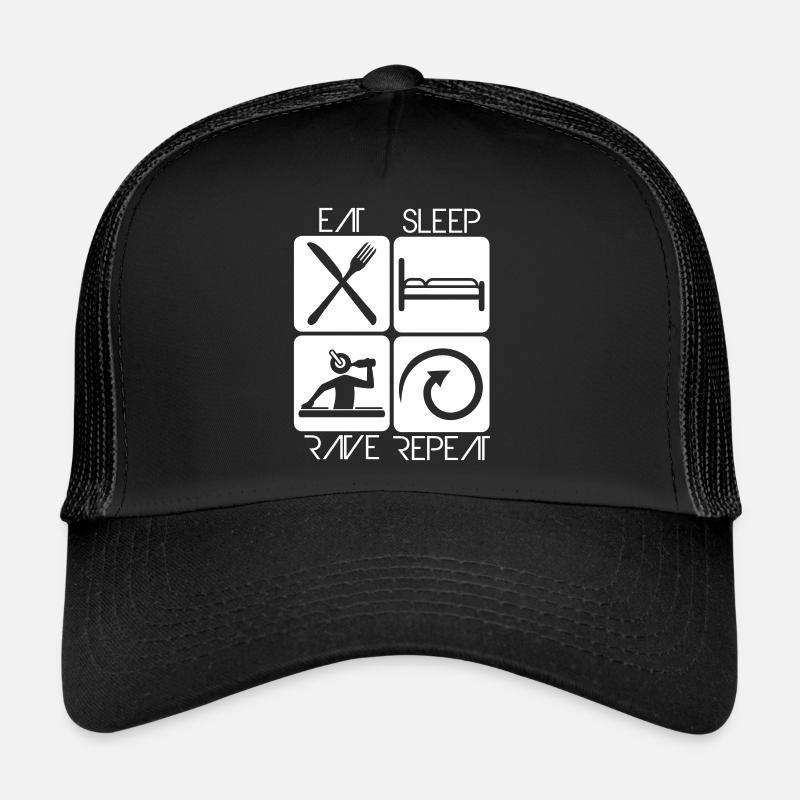Eat Sleep Rave Repeat Essen Schlafen Raven Spruch Trucker Cap