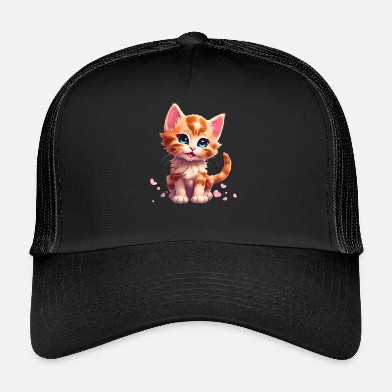 Chaton mignon avec des cœurs - Casquette trucker  - noir/noir