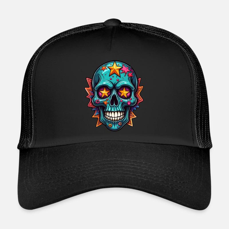 Bright Colorful Colored Skull Trucker Cap