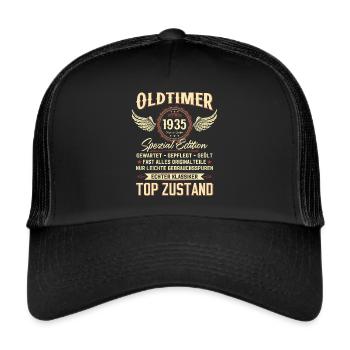 90. Geburtstag Oldtimer September 1935 Jahrgang 35 - Trucker Cap - Schwarz/Schwarz - Vorne