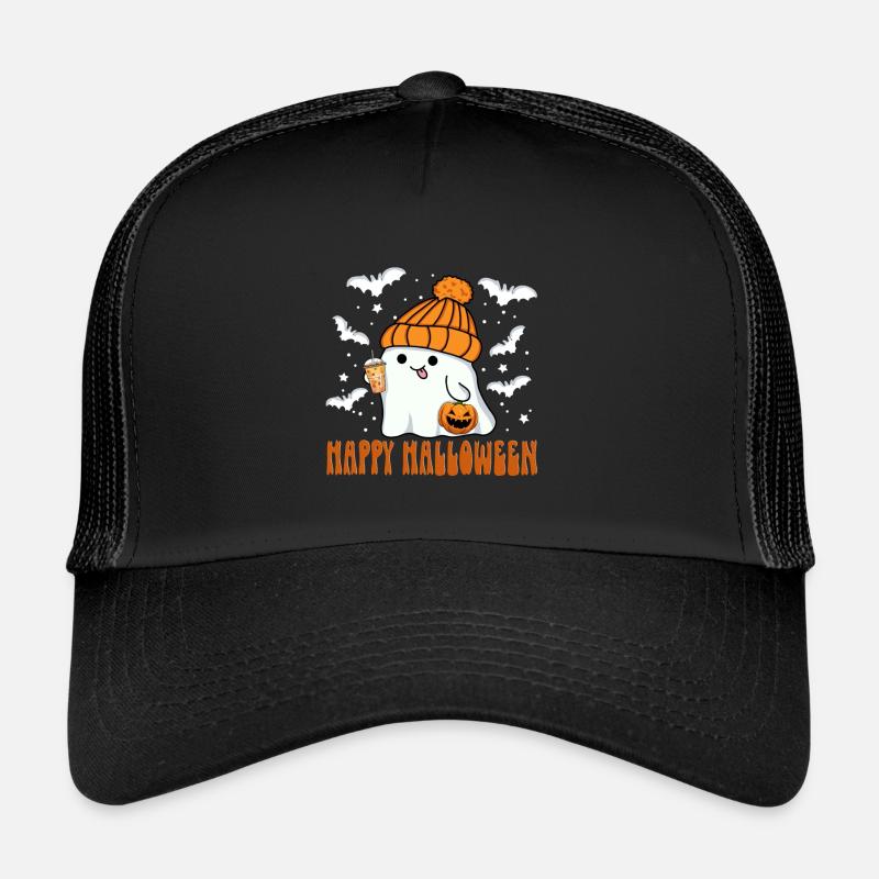 Happy Halloween Ghost Kawaii Jack-o'-lantern Tea Trucker Cap