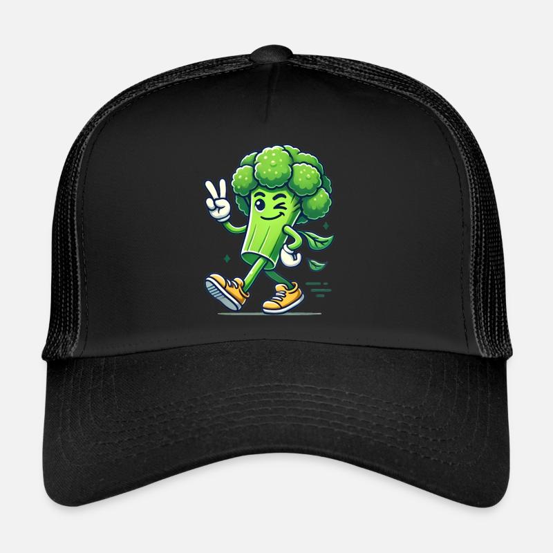 Cool Walking Broccoli Cartoon Design Trucker Cap