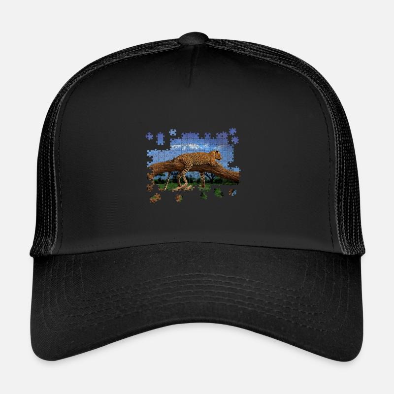 Puzzle Leopard Löwe liegt auf Baum Landschaft Trucker Cap