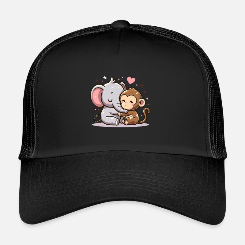 Cuddling Elephant And Monkey In Love Trucker Cap