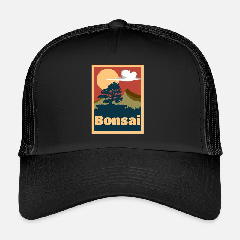 Bonsai Pflanze -Bonsai Baum Gärtner Geschenk - Trucker Cap - Schwarz/Schwarz