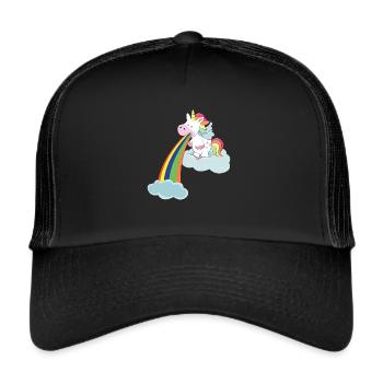 Kotzendes Einhorn Regenbogen Unicorn Shirt - Trucker Cap - Schwarz/Schwarz - Vorne
