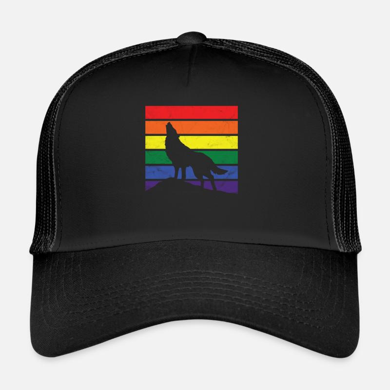 Wolf LGBT Geschenk Silhouette Regenbogen Toleranz Trucker Cap