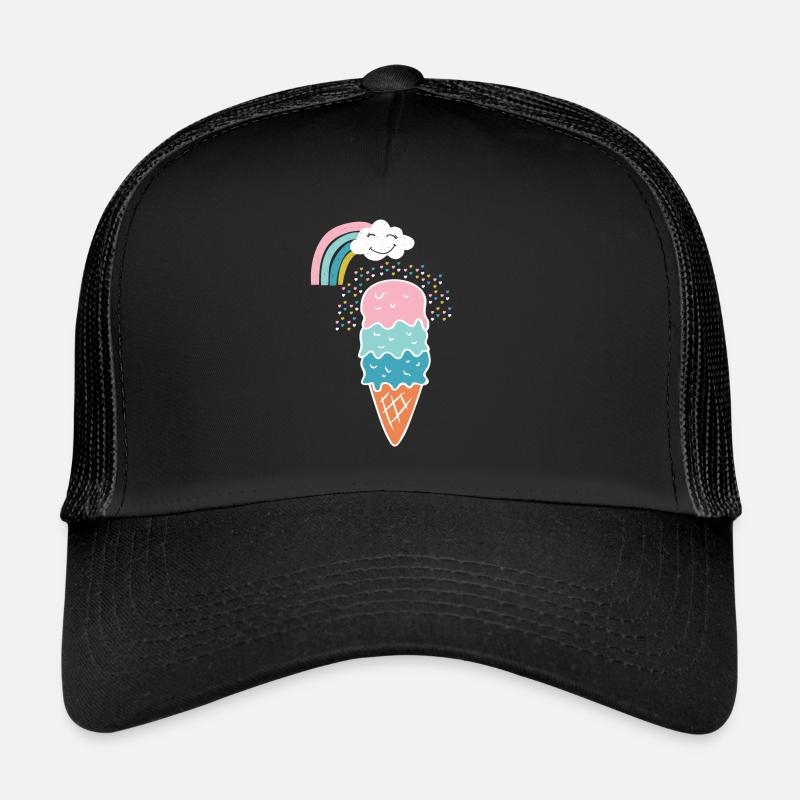 Cadeau mignon de crème glacée arc-en-ciel - Casquette trucker  - noir/noir