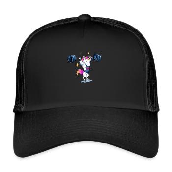 Unicorn weightlifting Einhorn Gewichtheben Gym Fit - Trucker Cap - Schwarz/Schwarz - Vorne