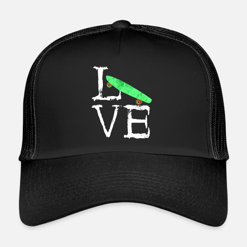 Longboards Love Skater Skatboard Geschenke - Trucker Cap - Schwarz/Schwarz