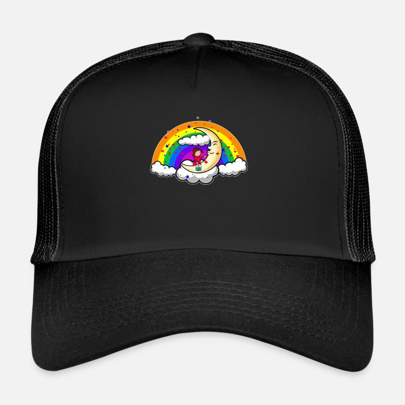 Regenbogen Liebe Mond Doodle Art - Trucker Cap - Schwarz/Schwarz