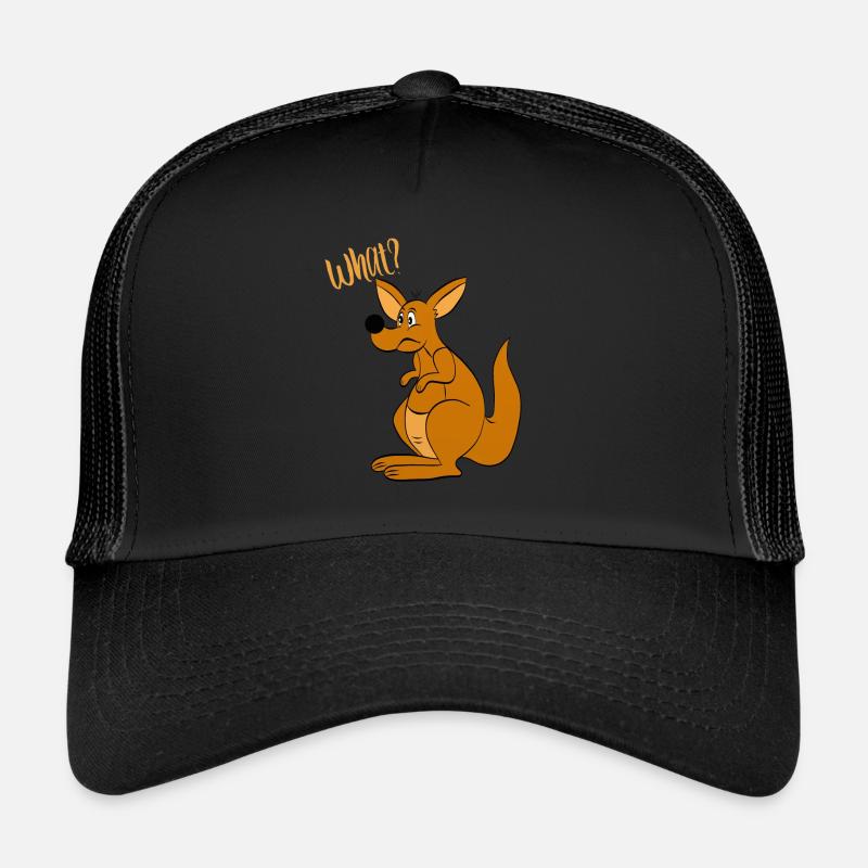 What? - Was? Känguru - Trucker Cap - Schwarz/Schwarz