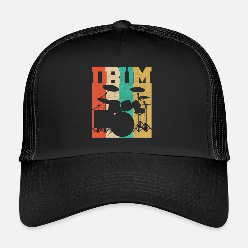 DRUM - Vintage Retro Drum Drummer Gift - Trucker Cap - black/black
