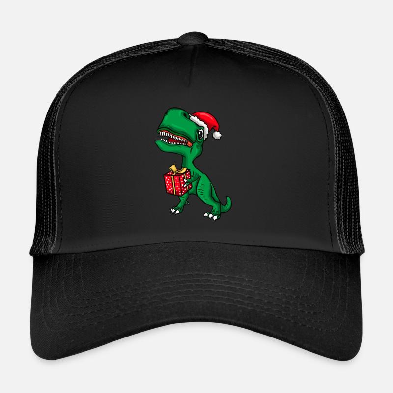 Weihnachten Dino T-Rex Dinosaurier Kinder - Trucker Cap - Schwarz/Schwarz