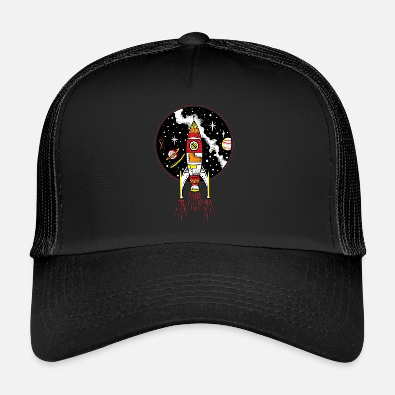 Retro rocket ship launching outer space shuttle Trucker Cap