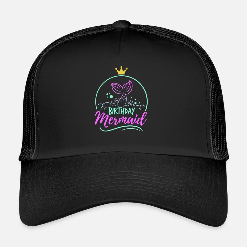 Birthday Mermaid Mom Fable Mythical Gift - Trucker Cap - black/black