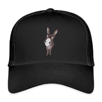 Lustiges Esel Design Geschenkidee für Freunde - Trucker Cap - Schwarz/Schwarz - Vorne
