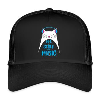 Life is better with music - cat - Trucker Cap - black/black - Front
