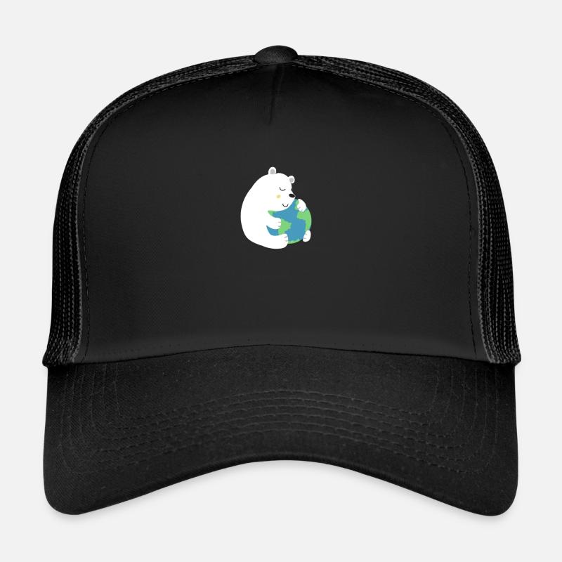 Eisbär umarmt Weltkugel | Earth Day | Mutter Erde - Trucker Cap - Schwarz/Schwarz
