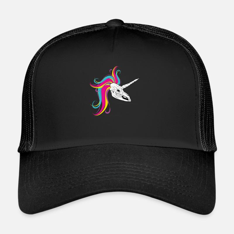 Einhorn - Licorne - Unicorn Schädel Skull - Trucker Cap - Schwarz/Schwarz