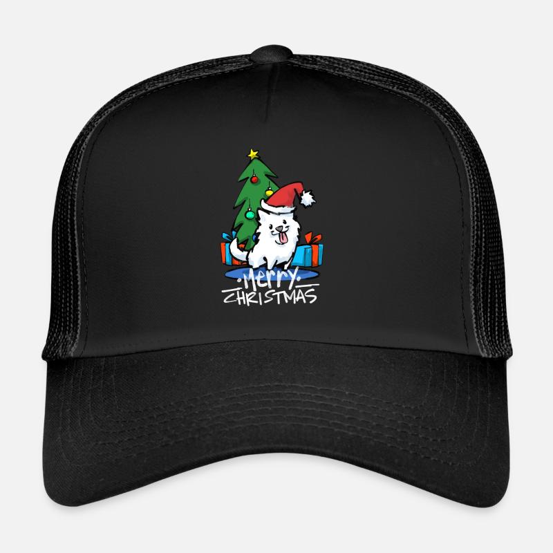Fröhlicher Dogmass Samoyed Dog Weihnachtsgeschenk T-Shirt - Trucker Cap - Schwarz/Schwarz