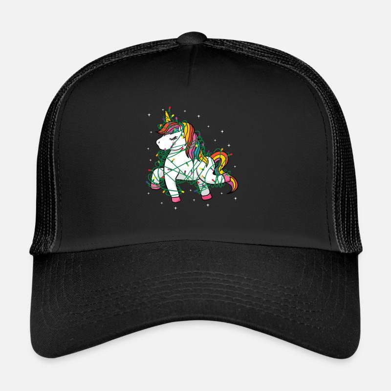 Einhorn Lichterkette Weihnachten Weihnachtsbaum - Trucker Cap - Schwarz/Schwarz