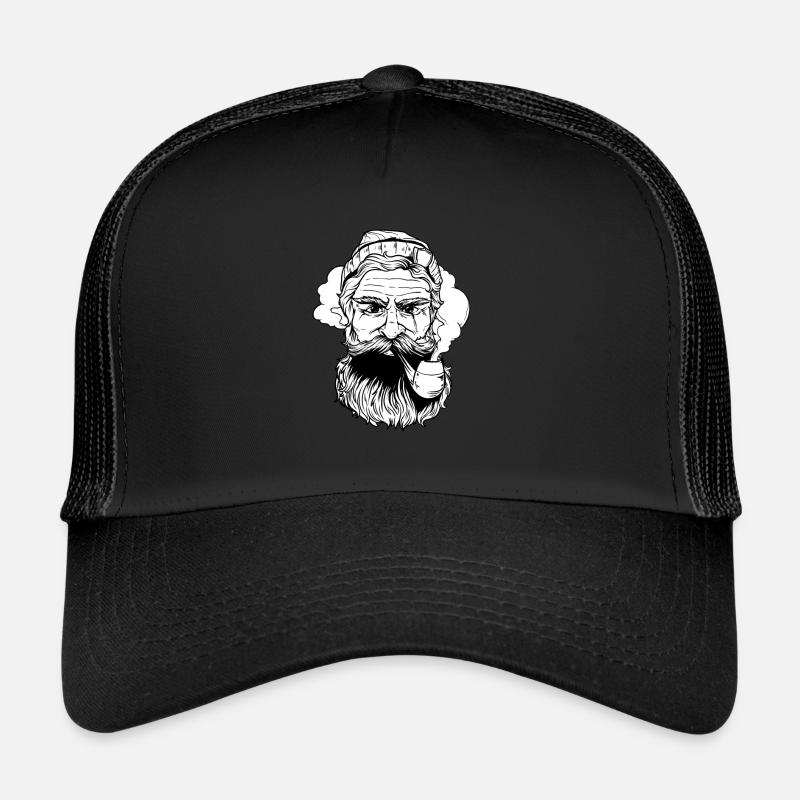 Seemann Bart Kapitän Pfeife Maritim Kunst Geschenk - Trucker Cap - Schwarz/Schwarz