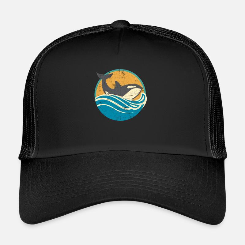 Retro Distressed Killer Whale Design for Orca - Trucker Cap - black/black