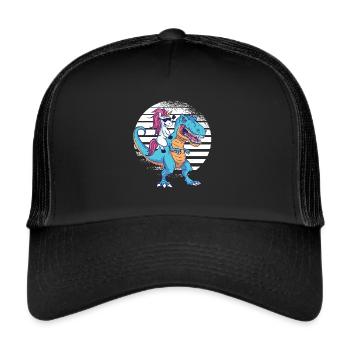 T-Rex Dino Dinosaure Licorne - Casquette trucker  - noir/noir - Devant