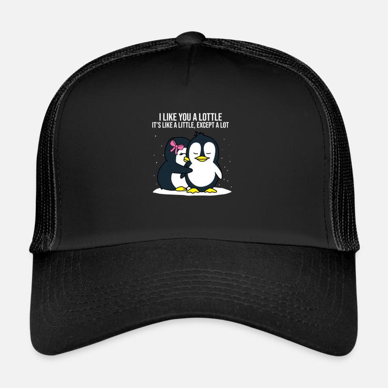 I like you a lottle penguin love couples gift - Trucker Cap - black/black