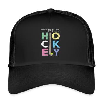 Nettes Mädchen-Feld-Hockey-Geschenk-Entwurfs-LIEBEN-Feld - Trucker Cap - Schwarz/Schwarz - Vorne