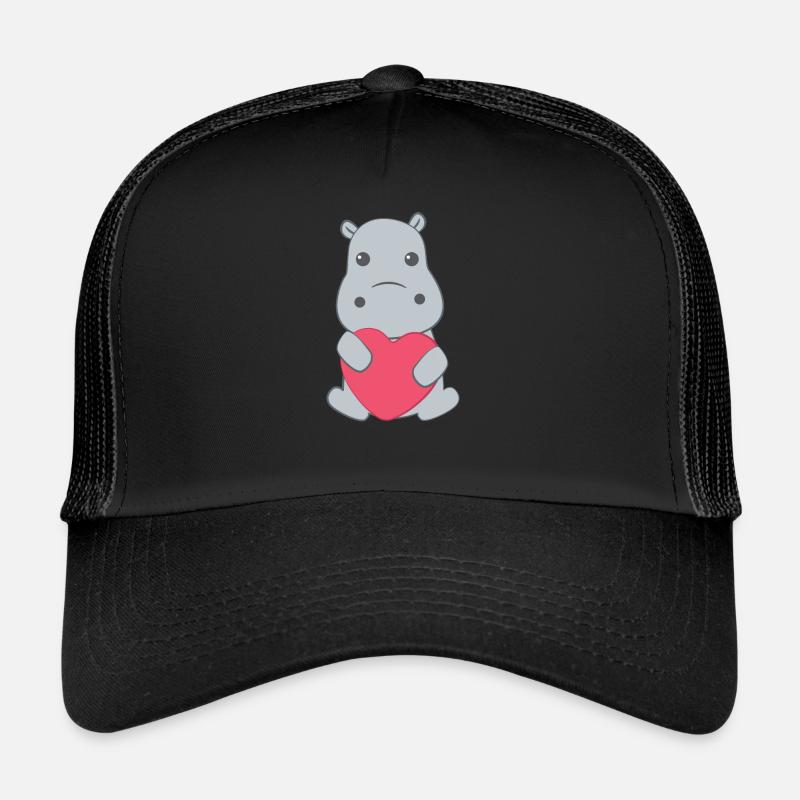 Flusspferd – Hippopotamus - Hippo - Herz - Trucker Cap - Schwarz/Schwarz