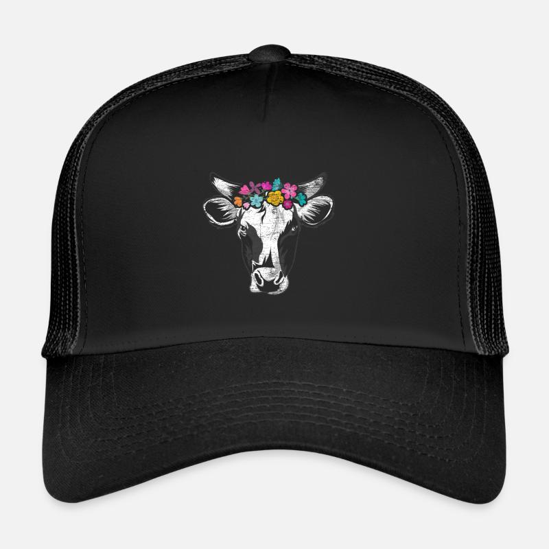 Kuh Land Blumen - Trucker Cap - Schwarz/Schwarz