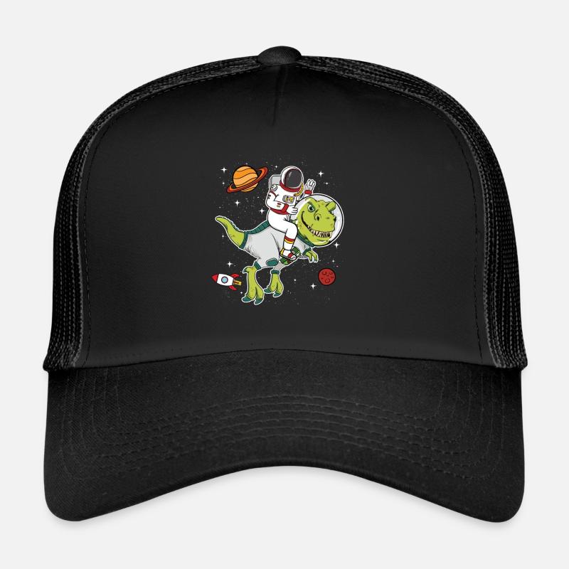 Astronaut Weltall Dinosaurier T Rex Geschenk - Trucker Cap - Schwarz/Schwarz
