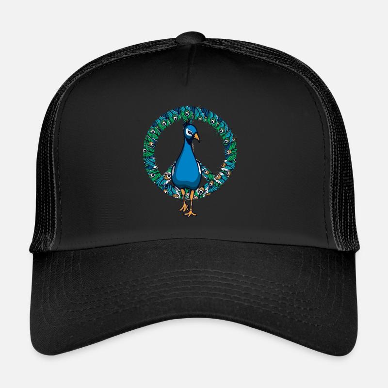 Pfau Friedenszeichen - Trucker Cap - Schwarz/Schwarz