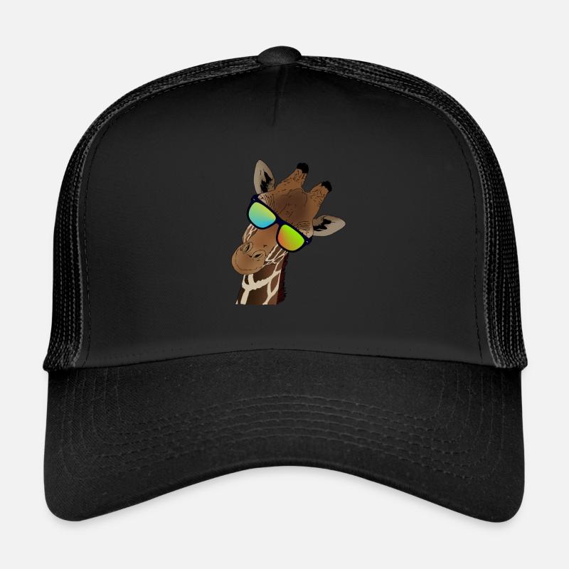Coole Giraffe mit Sonnenbrille Geschenkidee - Trucker Cap - Schwarz/Schwarz