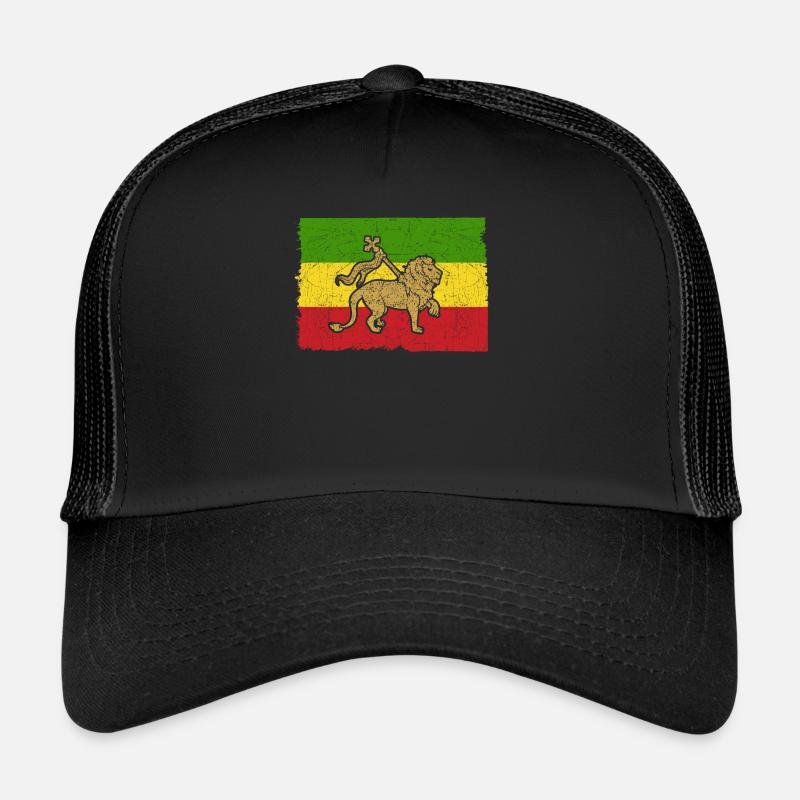 Cadeau de drapeau de lion de Reggae Rasta Rastafarian - Casquette trucker  - noir/noir