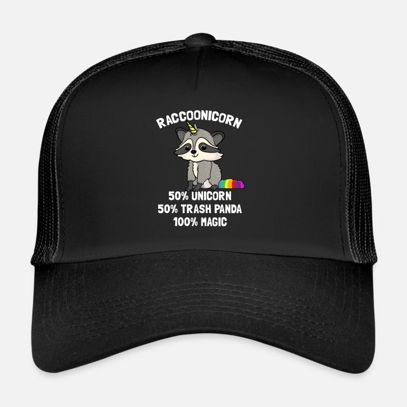 Waschbär Waschbären Einhorn Einhörner Geschenk - Trucker Cap - Schwarz/Schwarz