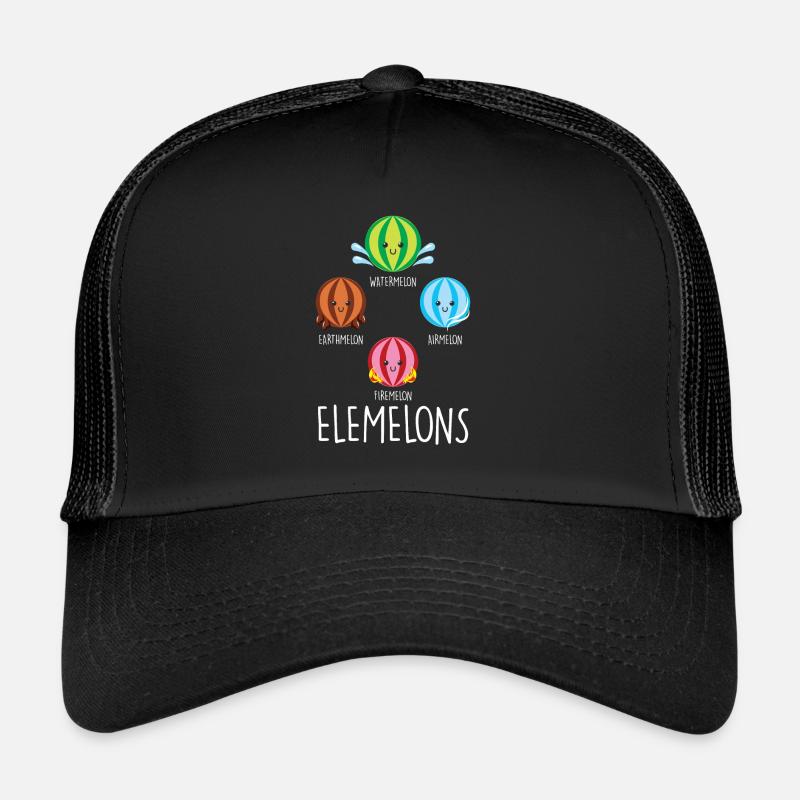 Wassermelonenelement Chemie Wasser Erde Feuer Luft - Trucker Cap - Schwarz/Schwarz