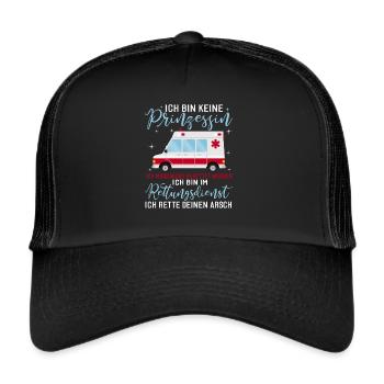 Lustig Rettungsdienst RTW Krankenwagen Geschenk - Trucker Cap - Schwarz/Schwarz - Vorne