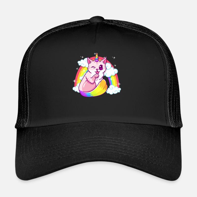 Rainbow Meowgical Caticorn Majestic Cat Unicorn Trucker Cap