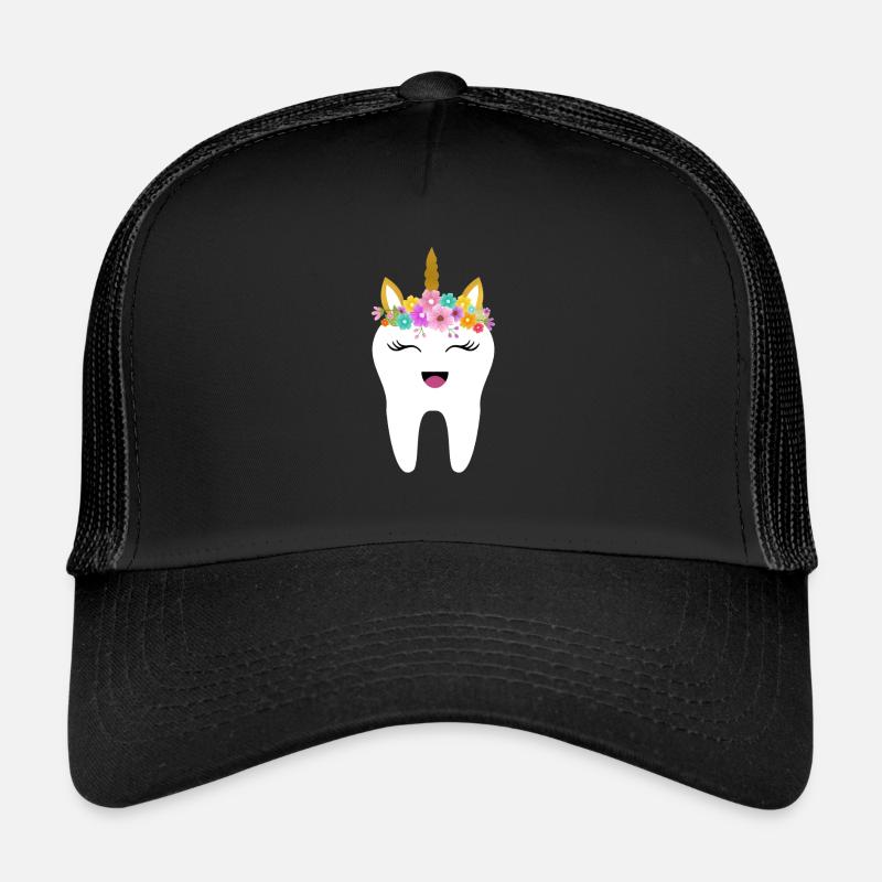 Zahn Einhorn süß - Trucker Cap - Schwarz/Schwarz