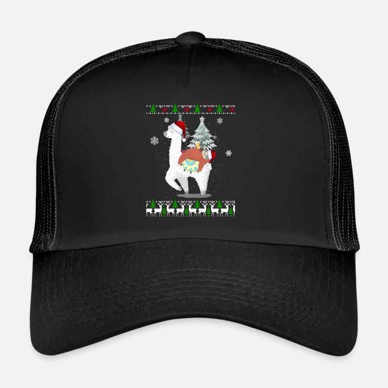 Faultier schläft auf Lama Alpaka Süßes Christmas - Trucker Cap - Schwarz/Schwarz