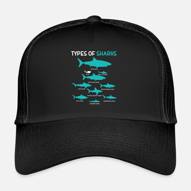 9 types de cadeau de requin Shark Ocean Beach - Casquette trucker  - noir/noir