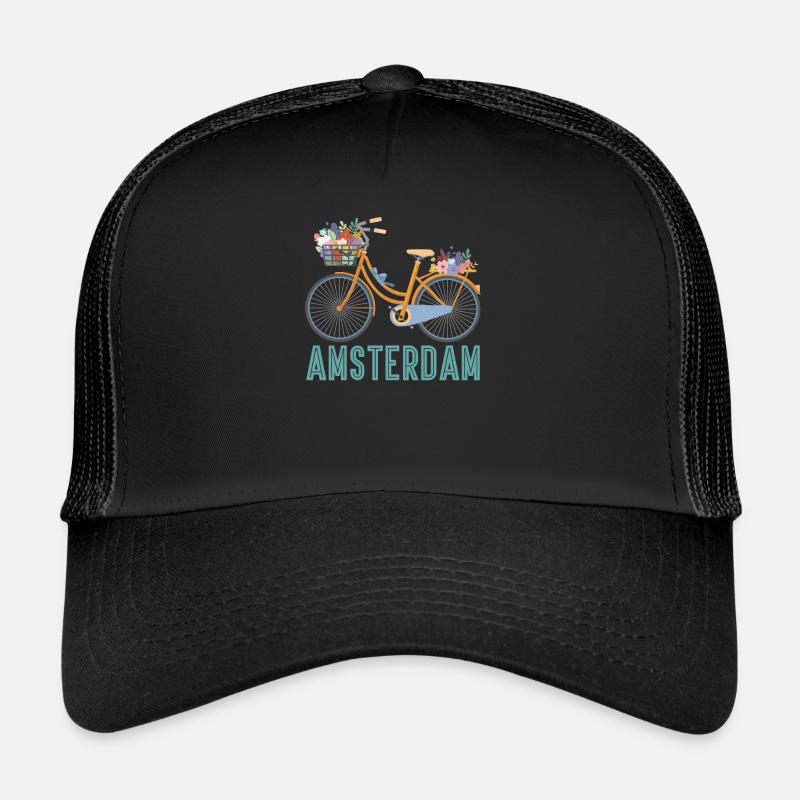 Amsterdam vélo AMS vélo avec des fleurs Casquette trucker 
