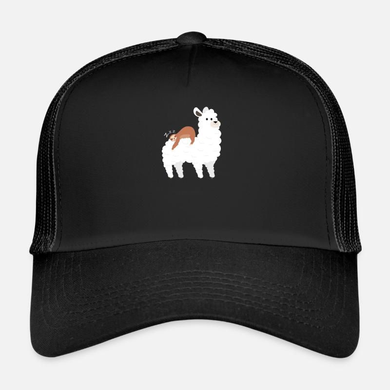 Sloth sleeps on alpaca pillows - Trucker Cap - black/black